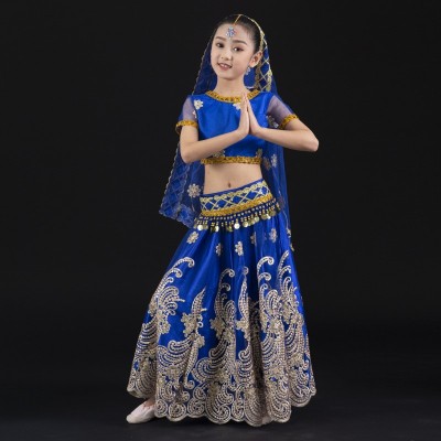 肚皮舞服装 儿童舞台表演服 新疆舞演出服 女童印度舞 民族舞蹈服