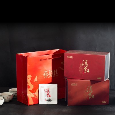 云南红茶 嗮红 蜜香滇红茶 饼干茶 小薄片茶叶礼盒装 2盒配手提袋