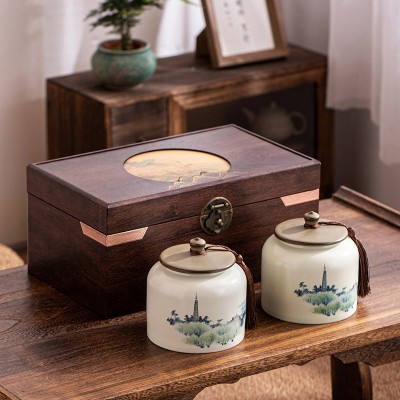 武夷岩茶大红袍茶叶礼盒装高档木纹瓷罐过年送礼年货礼品可印LOGO